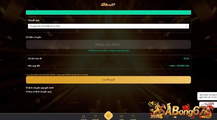 Chuyển tiền từ ví SV388 về Ví Chính