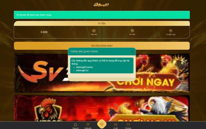 Đăng ký SABONG67 thành công