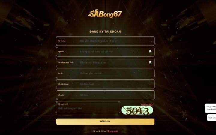 Điền thông tin đăng ký SABONG67